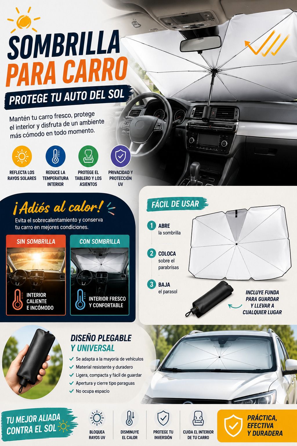 Sombrilla Parabrisas Protege Rayos UV