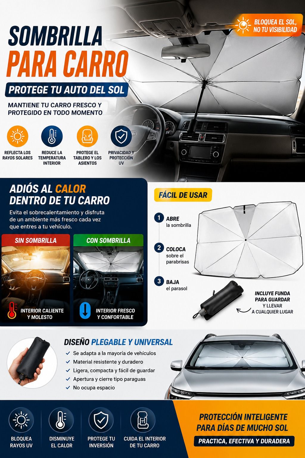Sombrilla Parabrisas Protege Rayos UV
