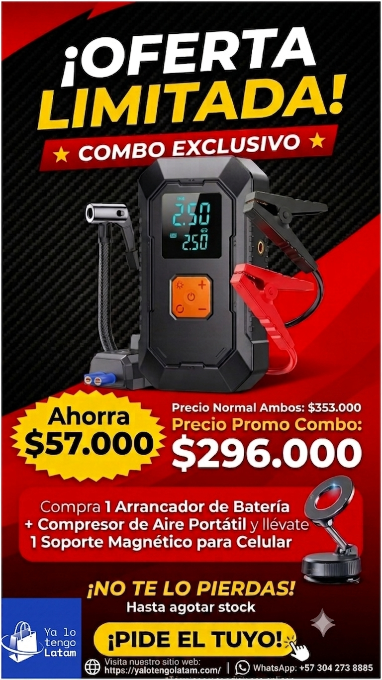 COMBO ARRANCADOR Y COMPRESOR + SOPORTE DE CELULAR