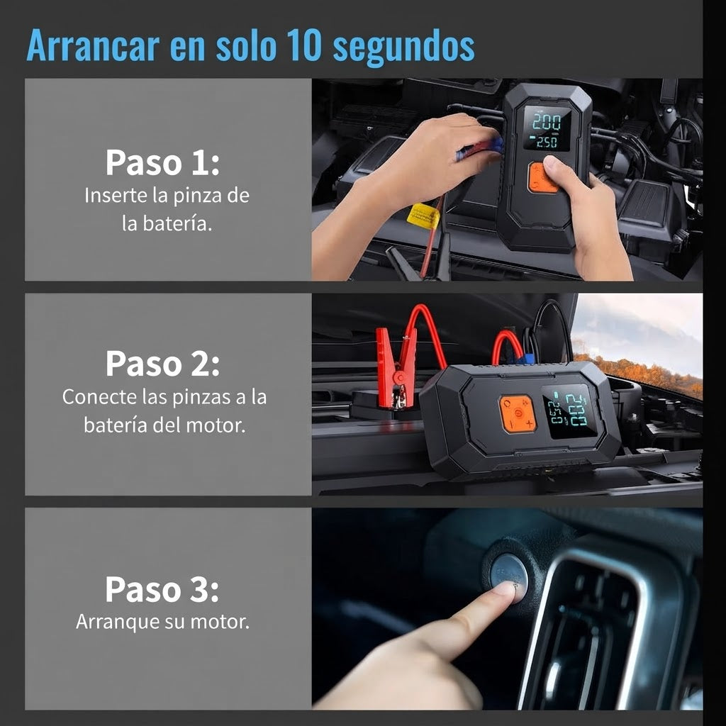Arrancador de Batería + Compresor de Aire Portátil