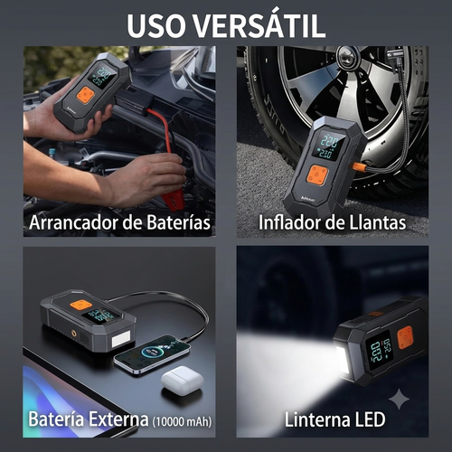 Arrancador de Batería + Compresor de Aire Portátil